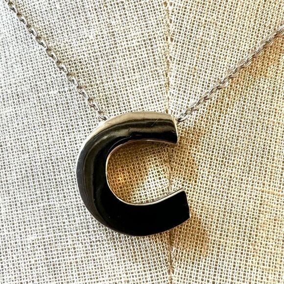 Silver tone C monogram pendant necklace - Picture 2 of 6